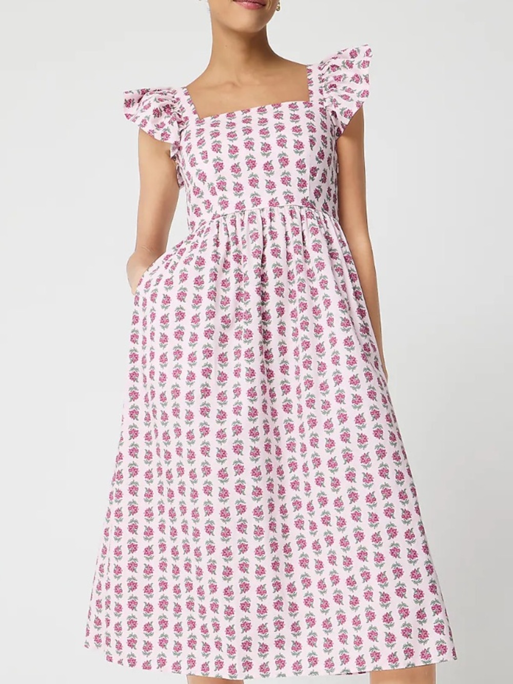 J. Crew Pink Floral Cotton Blend Midi Dress NWT Size 14